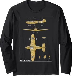 Messerschmitt Bf 108 Taifun WW2 German Plane Diagram Long Sleeve T-Shirt