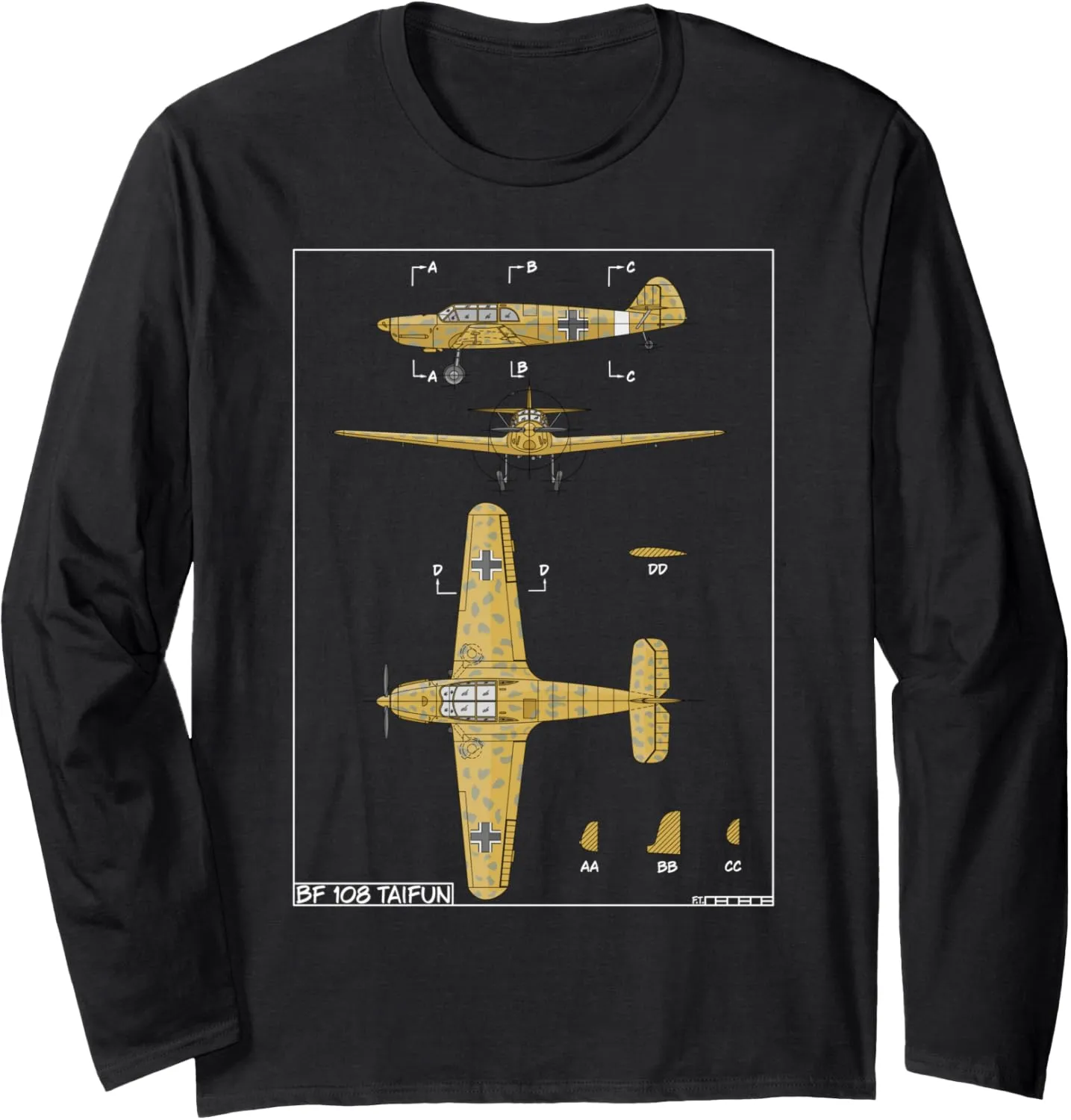 Messerschmitt Bf 108 Taifun WW2 German Plane Diagram Long Sleeve T-Shirt