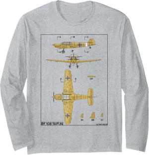 Messerschmitt Bf 108 Taifun WW2 German Plane Diagram Long Sleeve T-Shirt