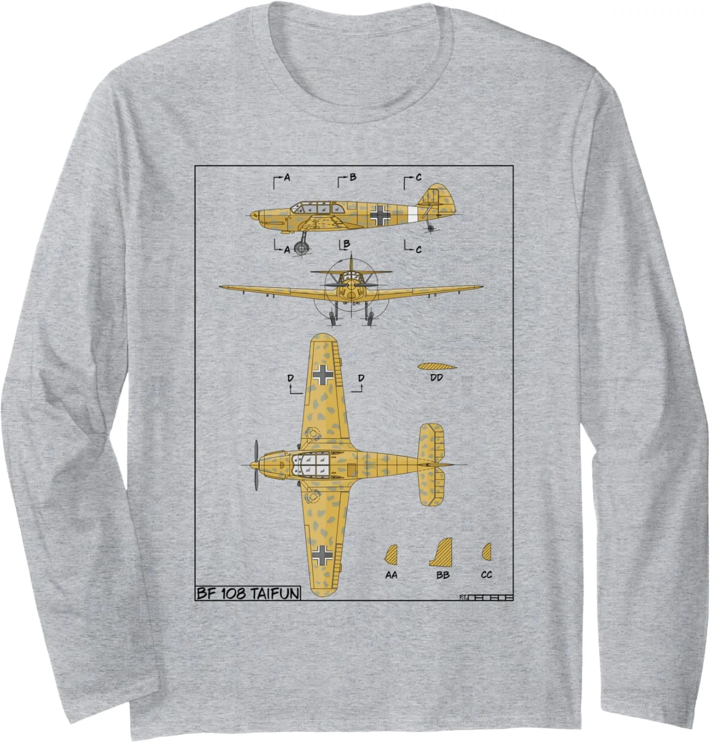 Messerschmitt Bf 108 Taifun WW2 German Plane Diagram Long Sleeve T-Shirt