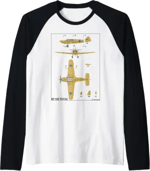Messerschmitt Bf 108 Taifun WW2 German Plane Diagram Raglan Baseball Tee