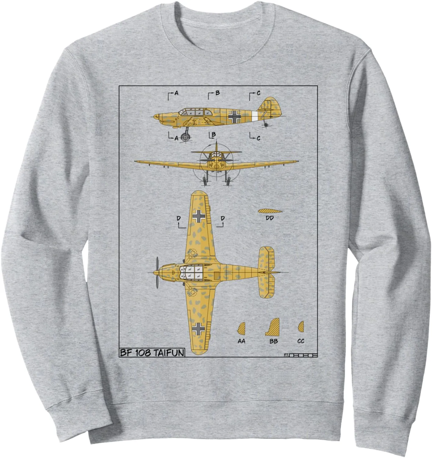 Messerschmitt Bf 108 Taifun WW2 German Plane Diagram Sweatshirt