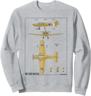 Messerschmitt Bf 108 Taifun WW2 German Plane Diagram Sweatshirt