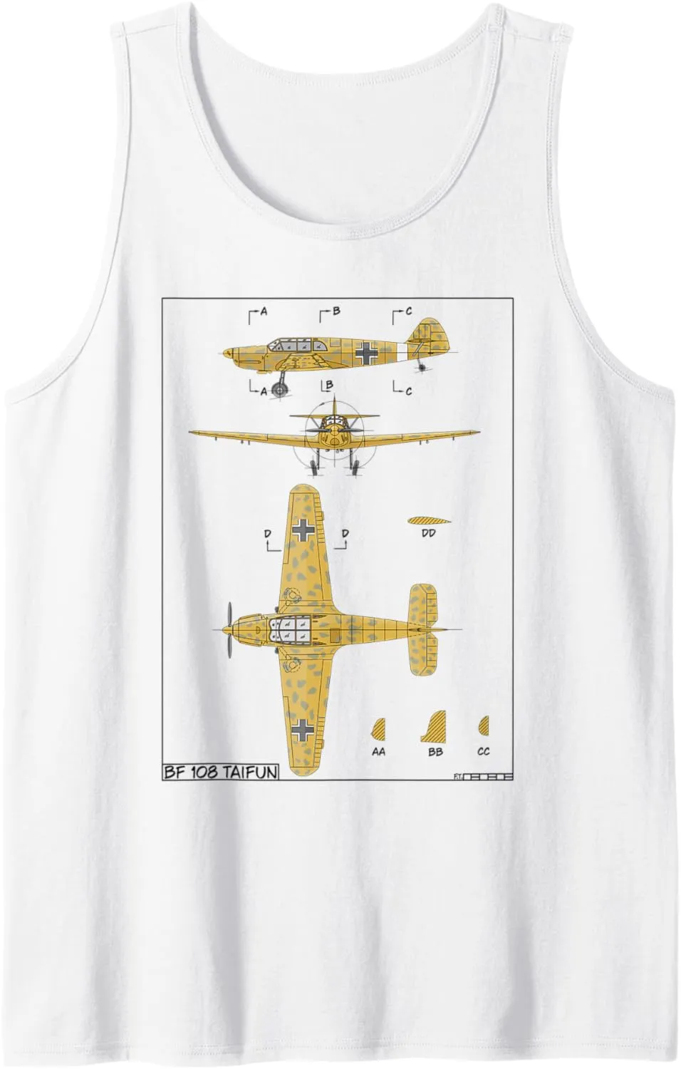 Messerschmitt Bf 108 Taifun WW2 German Plane Diagram Tank Top