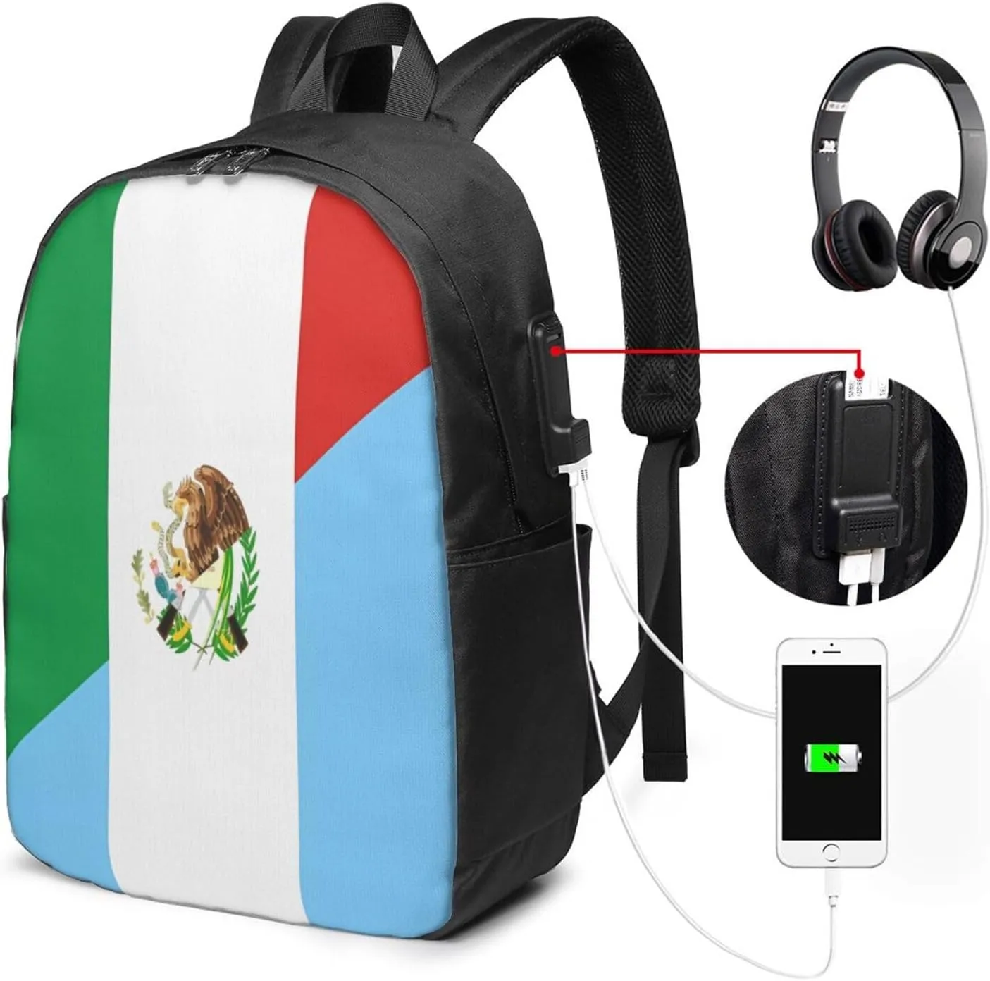 Mexico Guatemala Guatemalan Flag Laptop Backpacks Travel Backpack Casual Business Daypack Sport Rucksack Computer Bag Fits up to 17 Inch Notebook with USB Port