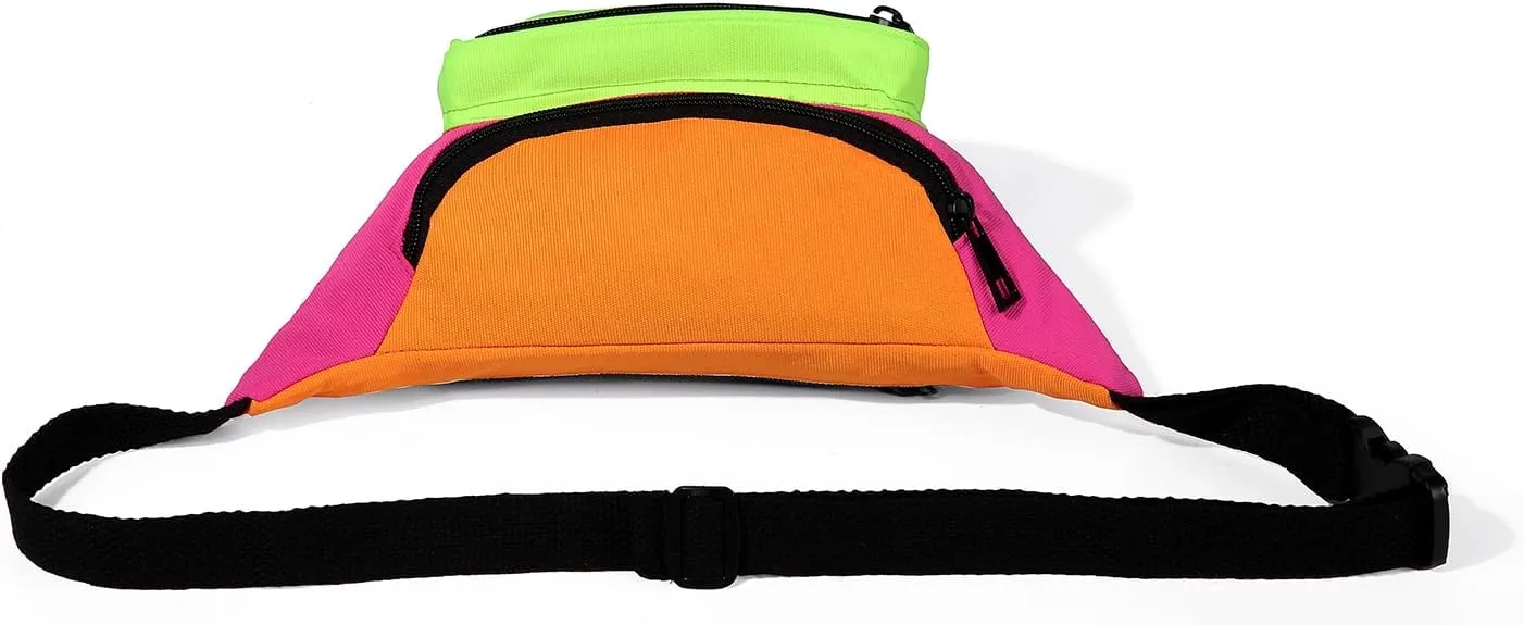 MIAIULIA 80s Neon Waist Fanny Pack for 80s Costumes,Festival Travel Party(Green Rose Orange)