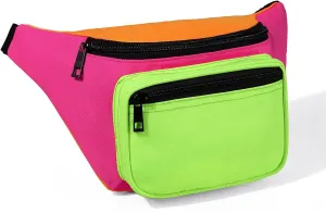 MIAIULIA 80s Neon Waist Fanny Pack for 80s Costumes,Festival Travel Party(Green Rose Orange)