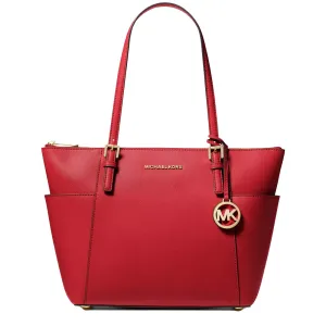 Michael Kors Jet Set Leather East West Top Zip Tote Bag in Crimson 30F2GTTT8L