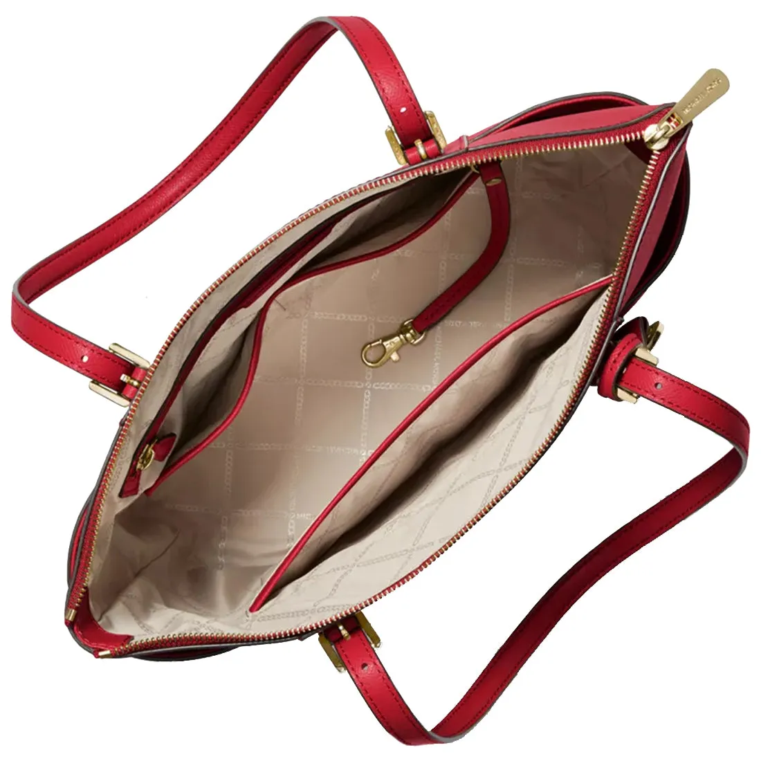 Michael Kors Jet Set Leather East West Top Zip Tote Bag in Crimson 30F2GTTT8L