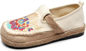 Micoklinlin Canvas Loafers for Women Espadrilles Slip on Flat House Shoes Embroidered Shoes Ethnic Style Casual Sneakers