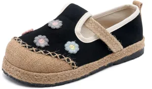 Micoklinlin Loafers for Women Espadrille Slip on Flat House Shoes Floral Embroidered Shoes Cotton Linen Sneakers Hiking Shoes