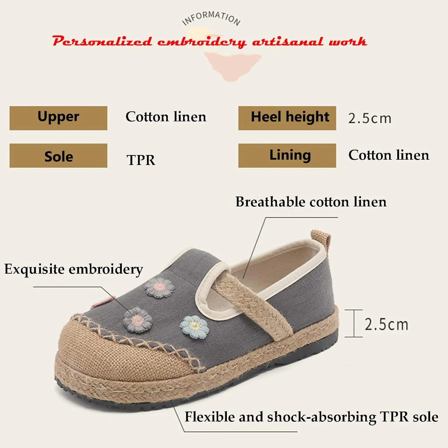 Micoklinlin Loafers for Women Espadrille Slip on Flat House Shoes Floral Embroidered Shoes Cotton Linen Sneakers Hiking Shoes