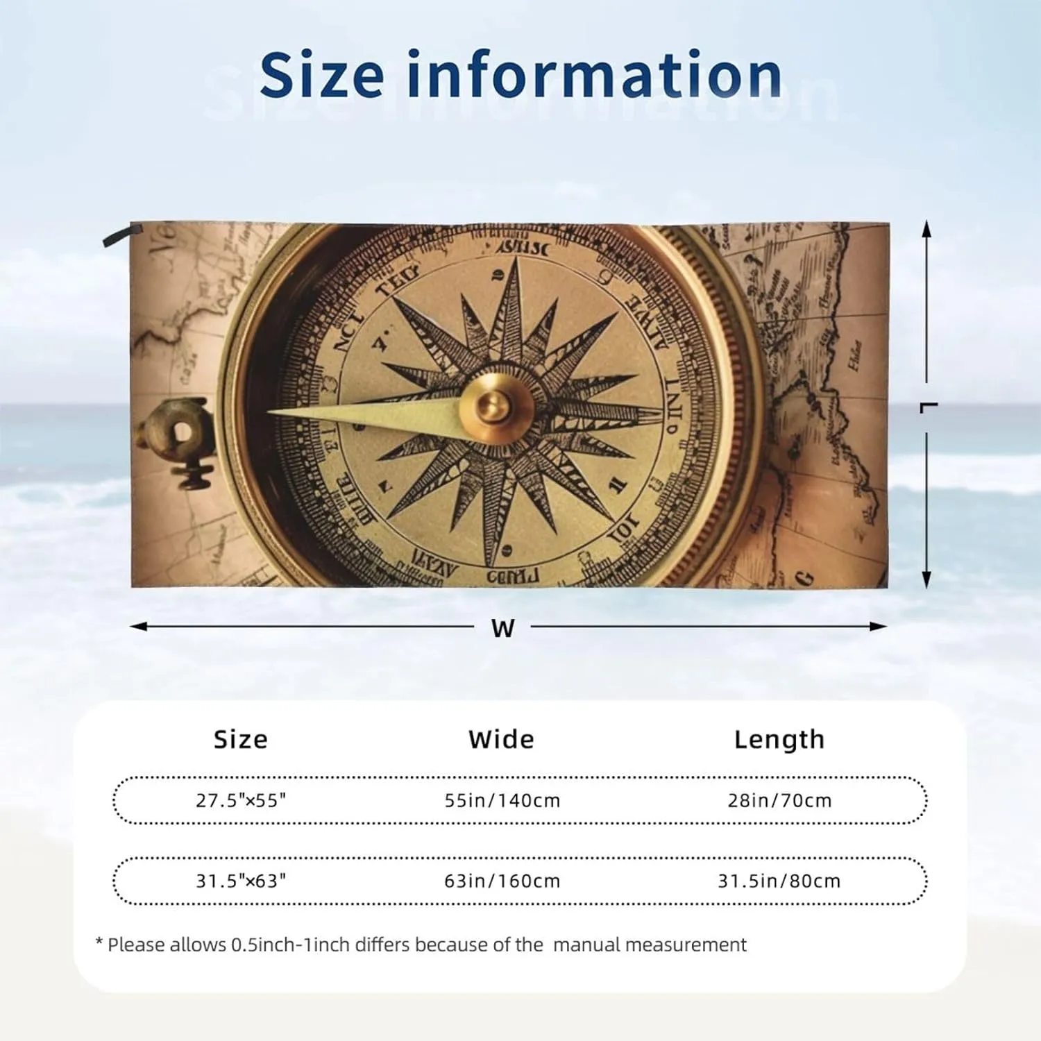 Microfiber Lightweight Beach Towel Sand Free Quick Dry Absorbent Camping Towels Law of the Compass Navigation Compact Gym Towel Ultra Soft Bath Towels Travel Sports Towel for Adult Gift 27.5"x55"