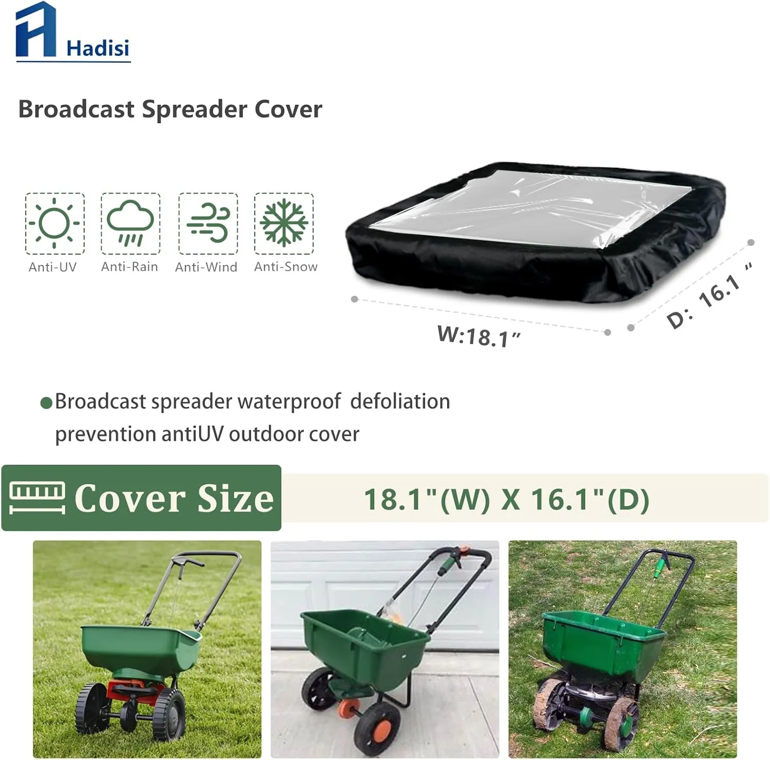 Mini Broadcast Spreader Cover with PVC Transparent Window,18.1"X16.1" Waterproof Fertilizer Spreader Cover,Suitable for Scotts Seed Spreader.Without Broadcast Spreader (Cover only)