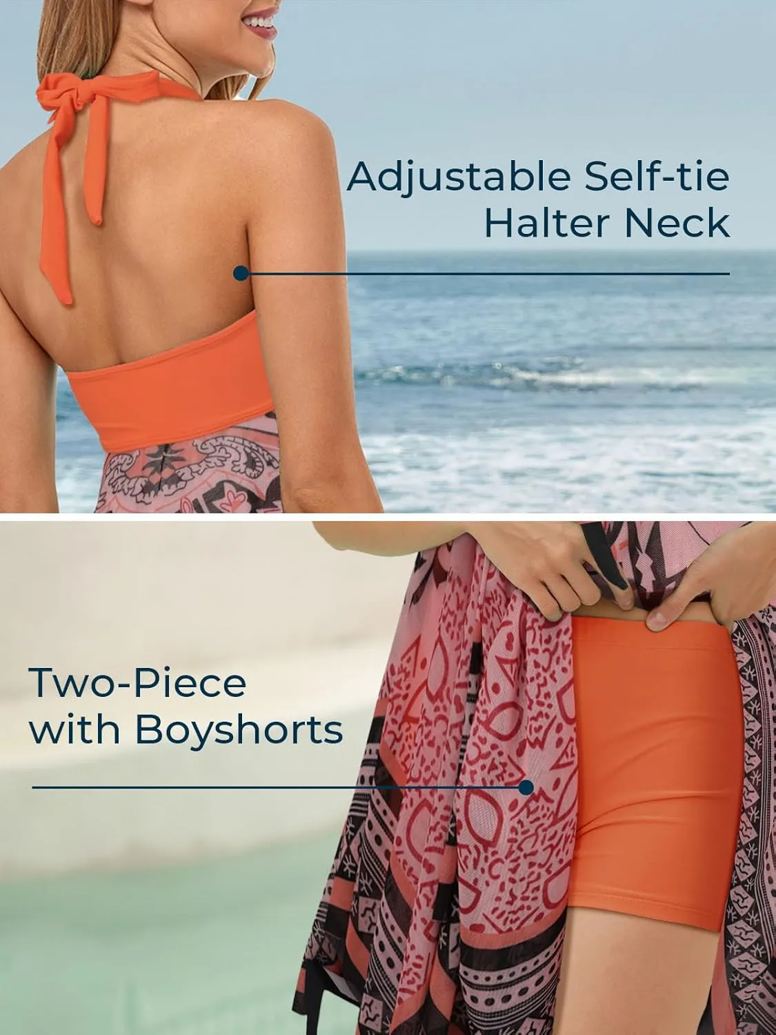 MiYang Womens Tankini Swimdress with Boyshorts Two Piece V Neck Bowknot Halter Bathing Suit Dress