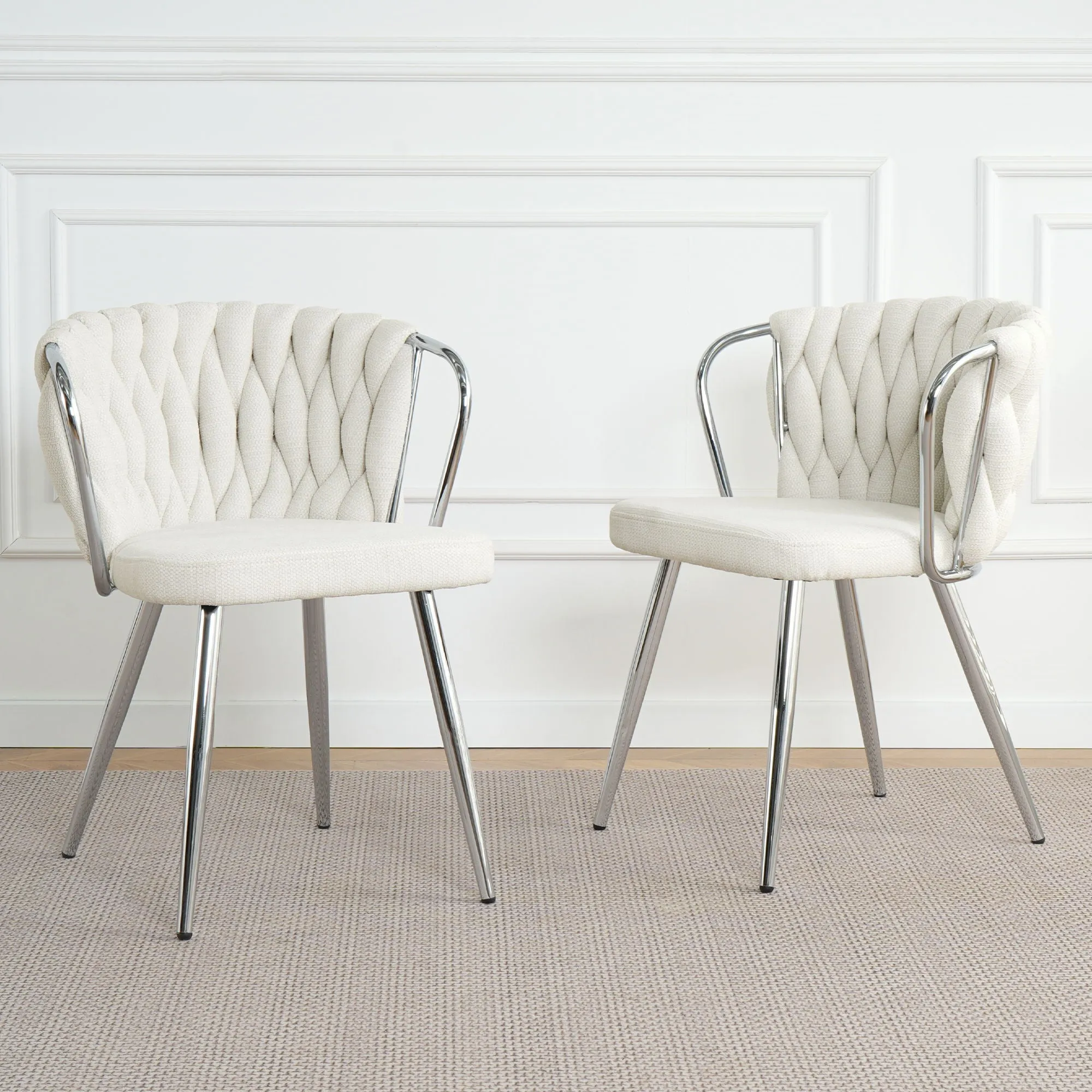 Modern Simple Linen Dining Chair With Plated Metal Legs (Set of 2)