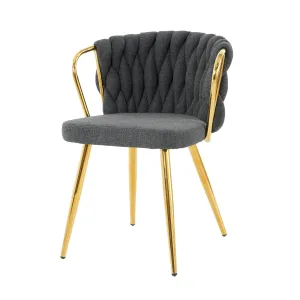 Modern Simple Linen Dining Chair With Plated Metal Legs (Set of 2)