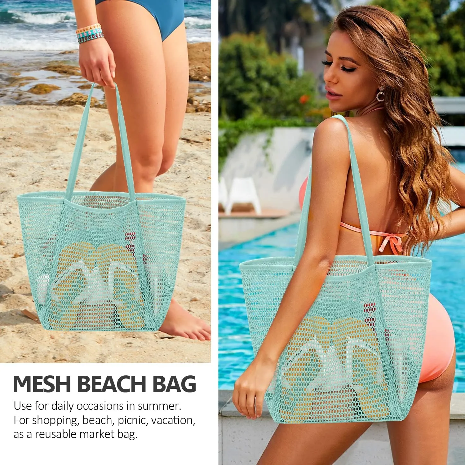 MOLERFO Beach Bag Mesh Tote Bag, Upgraded Beach Bags for Women Mesh Bag Hobo Bag Beach Accessories