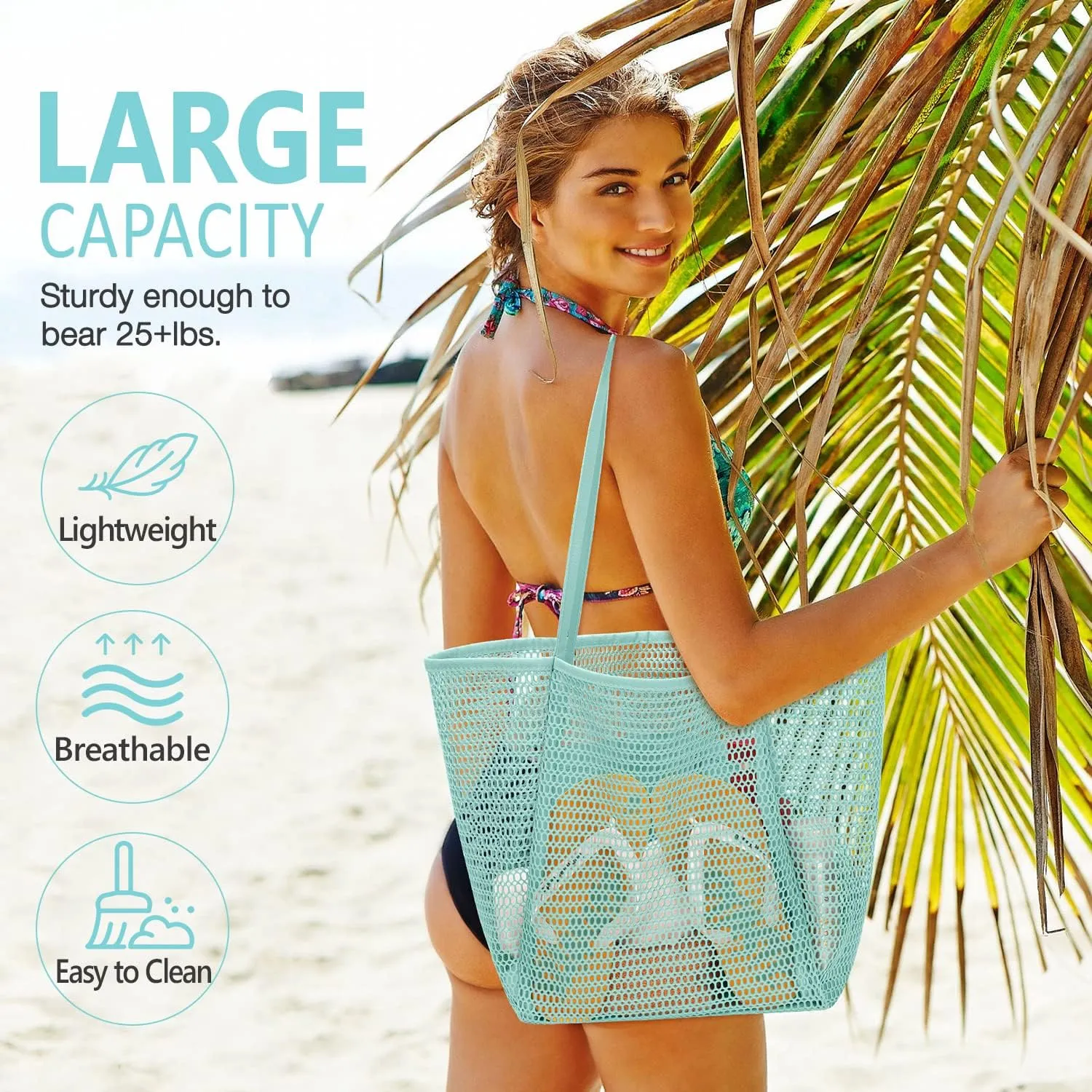 MOLERFO Beach Bag Mesh Tote Bag, Upgraded Beach Bags for Women Mesh Bag Hobo Bag Beach Accessories