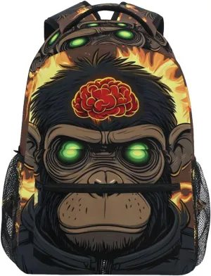 Monkey Brain Fire Backpack Daypack Shoulder Bag Book Bag Lightweight Back Pack 11.4 ×16 In