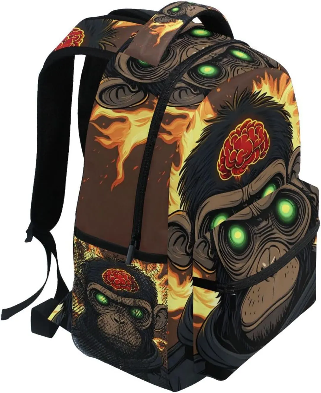 Monkey Brain Fire Backpack Daypack Shoulder Bag Book Bag Lightweight Back Pack 11.4 ×16 In