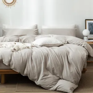 MooMee Bedding Duvet Cover Set 100% Washed Cotton Linen Like Textured Breathable Durable Soft Comfy (Heathered Cream Grey, King 104"x90")