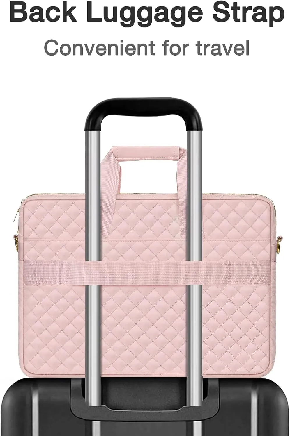 MOSISO 13-13.3 inch Laptop Bag, Briefcase for Women&Men, 14 inch Square Quilted Computer Messenger Bag Office Travel Business with 3 Pockets&Strap, Pink