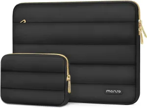 MOSISO 13-14 inch Laptop Case, 13.3 inch Puffy Laptop Sleeve Compatible with MacBook Air 13 13.6 M3 M2 M1/Pro 13/Pro 14, HP, Dell, ASUS, Lenovo, Polyester Horizontal Bag with Small Case, Black