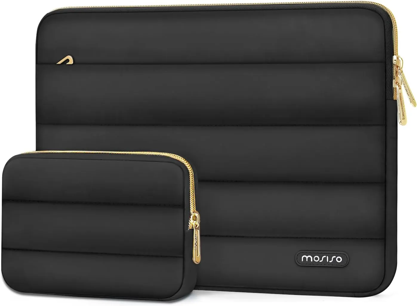 MOSISO 13-14 inch Laptop Case, 13.3 inch Puffy Laptop Sleeve Compatible with MacBook Air 13 13.6 M3 M2 M1/Pro 13/Pro 14, HP, Dell, ASUS, Lenovo, Polyester Horizontal Bag with Small Case, Black