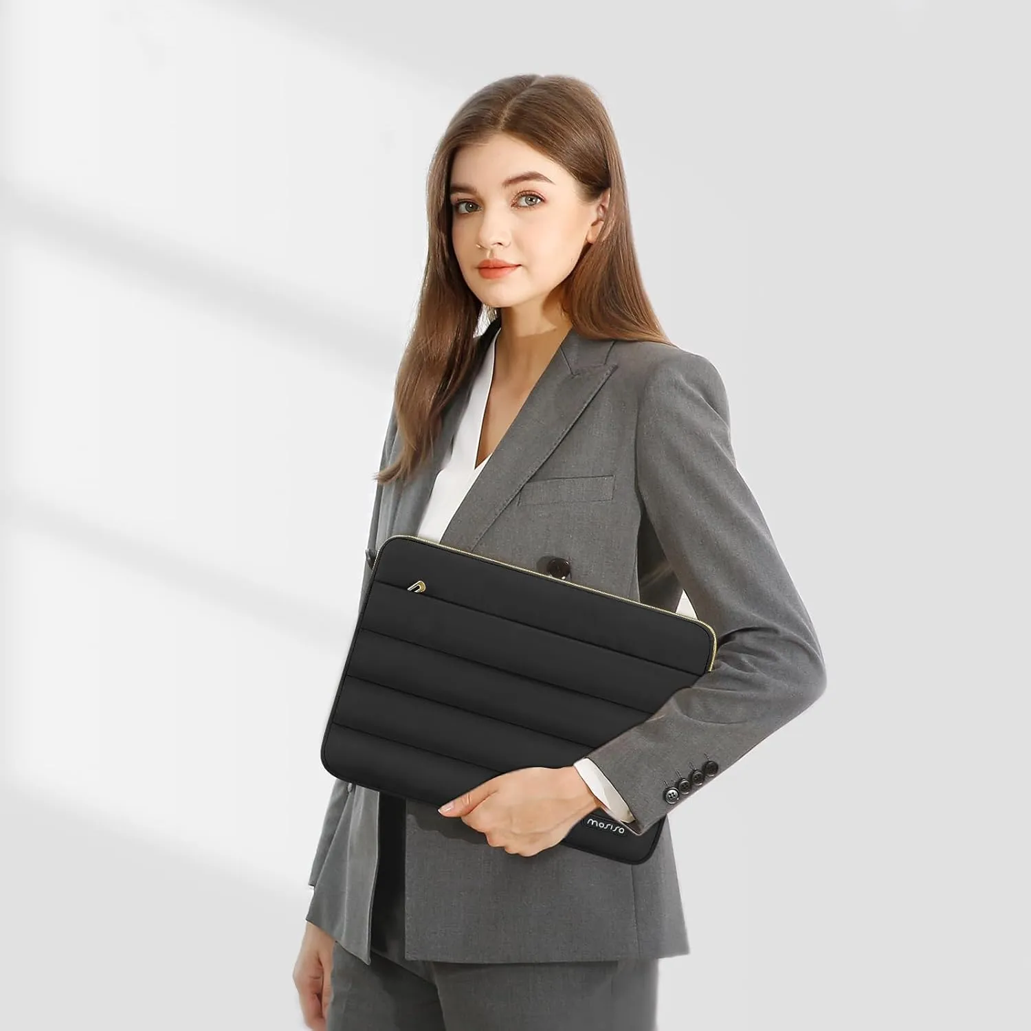MOSISO 13-14 inch Laptop Case, 13.3 inch Puffy Laptop Sleeve Compatible with MacBook Air 13 13.6 M3 M2 M1/Pro 13/Pro 14, HP, Dell, ASUS, Lenovo, Polyester Horizontal Bag with Small Case, Black