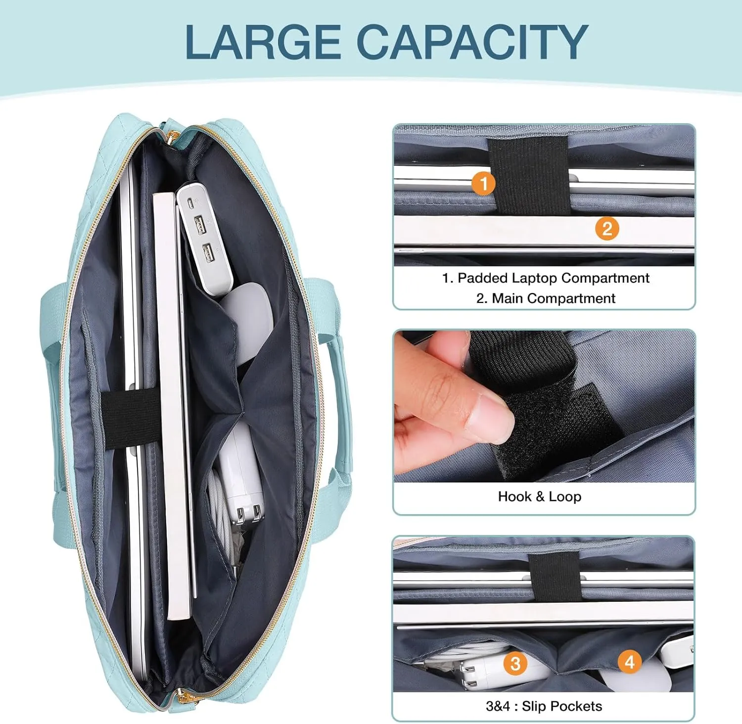 MOSISO 15-15.6 inch Laptop Bag, Briefcase for Women&Men, 16 inch Square Quilted Computer Messenger Bag Office Travel Business with 3 Pockets&Strap, Ice Blue