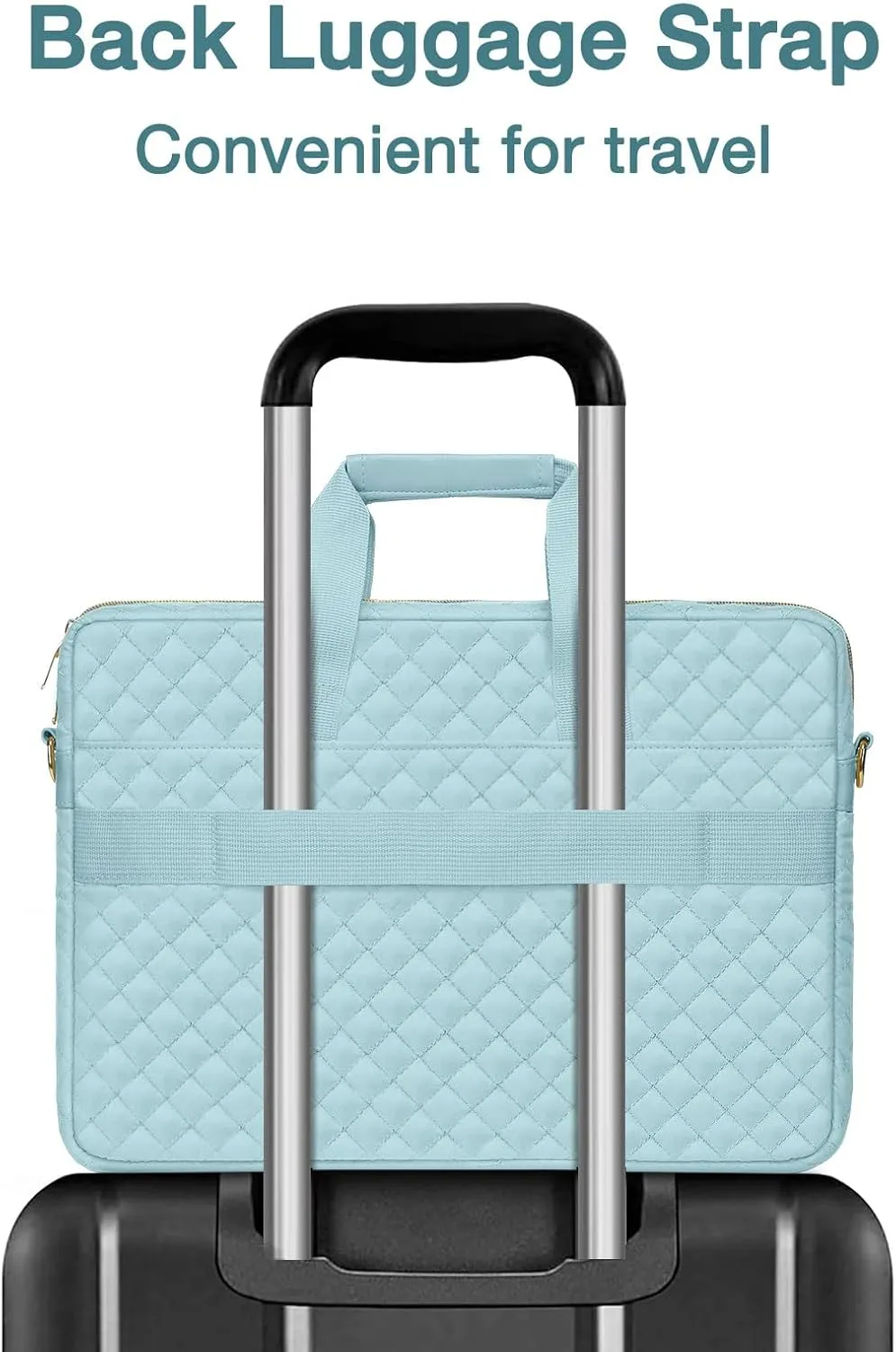 MOSISO 15-15.6 inch Laptop Bag, Briefcase for Women&Men, 16 inch Square Quilted Computer Messenger Bag Office Travel Business with 3 Pockets&Strap, Ice Blue