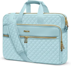 MOSISO 15-15.6 inch Laptop Bag, Briefcase for Women&Men, 16 inch Square Quilted Computer Messenger Bag Office Travel Business with 3 Pockets&Strap, Ice Blue