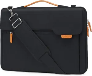 MOSISO 360 Protective Laptop Shoulder Bag, 15-15.6 inch Computer Bag Compatible with MacBook Pro 16, HP, Dell, Lenovo, Asus Notebook,Flapover Sleeve with Fully Open Zipper&Handle&Pockets, Black