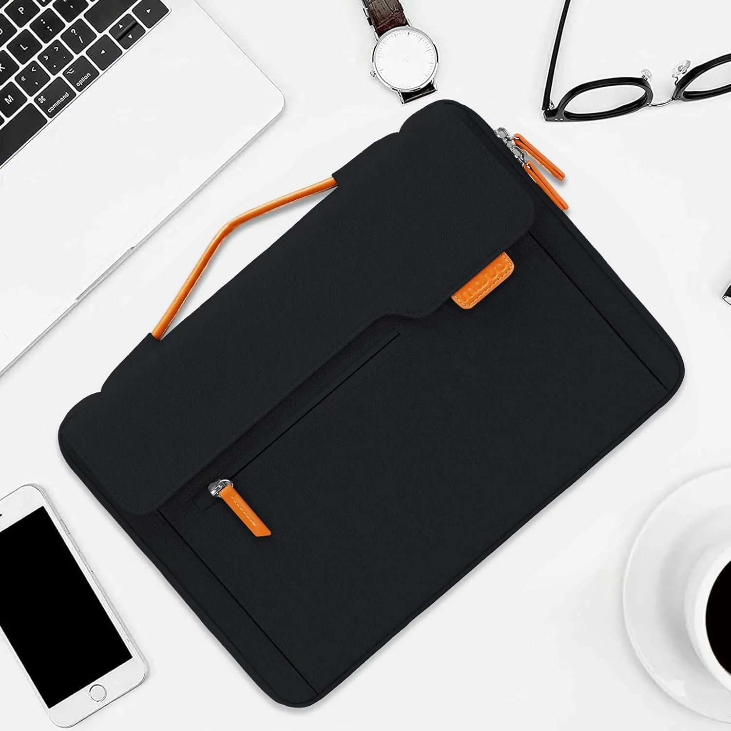 MOSISO 360 Protective Laptop Shoulder Bag, 15-15.6 inch Computer Bag Compatible with MacBook Pro 16, HP, Dell, Lenovo, Asus Notebook,Flapover Sleeve with Fully Open Zipper&Handle&Pockets, Black