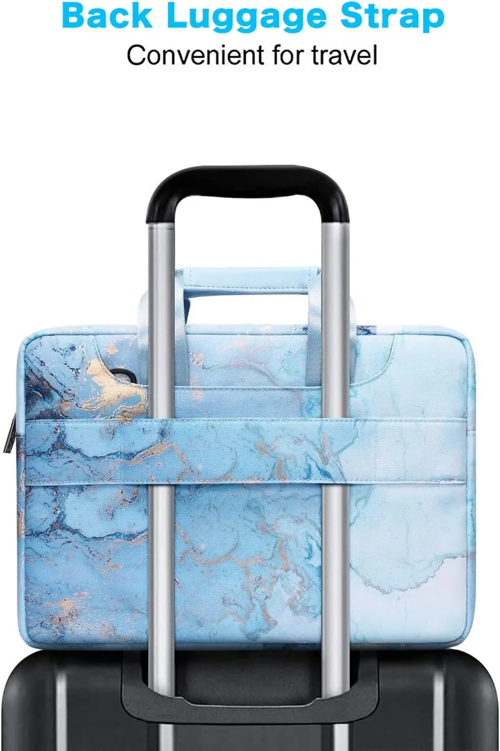 MOSISO 360 Protective Laptop Shoulder Bag Compatible with 17-17.3 inch Dell HP Acer Samsung Sony Chromebook Computer, Watercolor Marble Sleeve with Belt, Turquoise