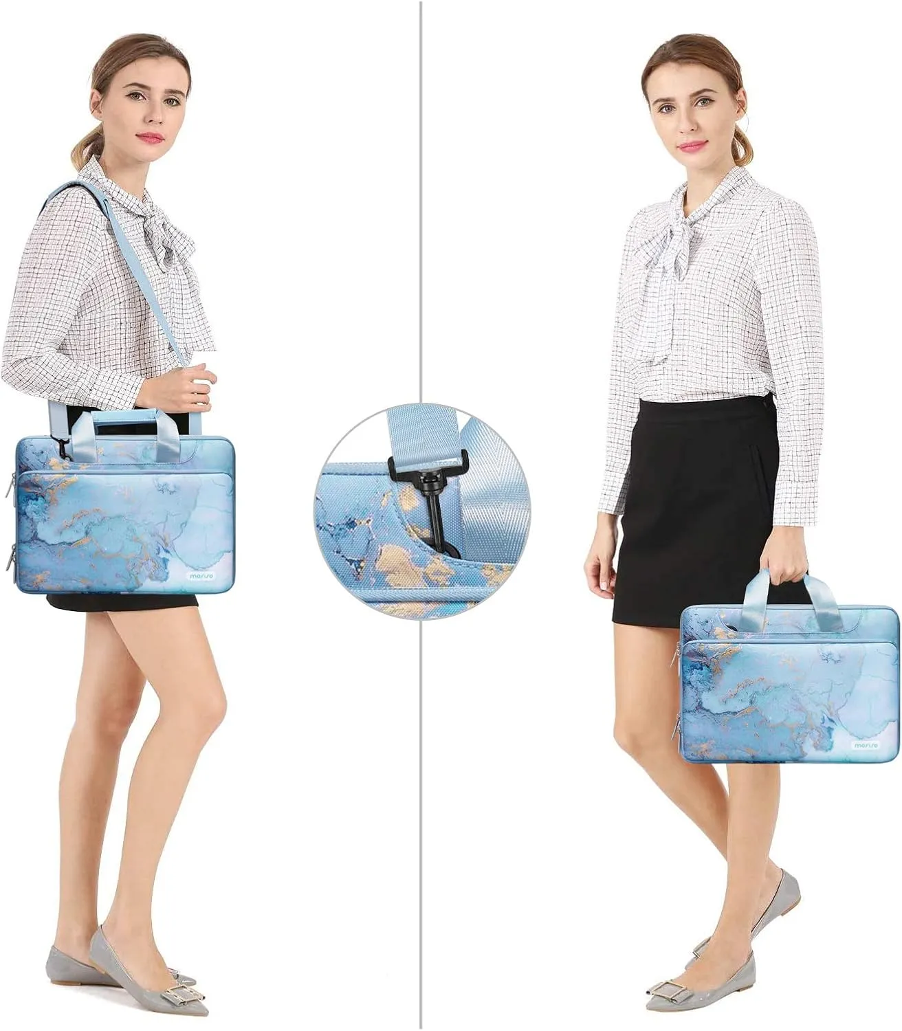 MOSISO 360 Protective Laptop Shoulder Bag Compatible with 17-17.3 inch Dell HP Acer Samsung Sony Chromebook Computer, Watercolor Marble Sleeve with Belt, Turquoise