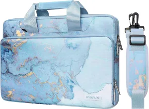 MOSISO 360 Protective Laptop Shoulder Bag Compatible with 17-17.3 inch Dell HP Acer Samsung Sony Chromebook Computer, Watercolor Marble Sleeve with Belt, Turquoise