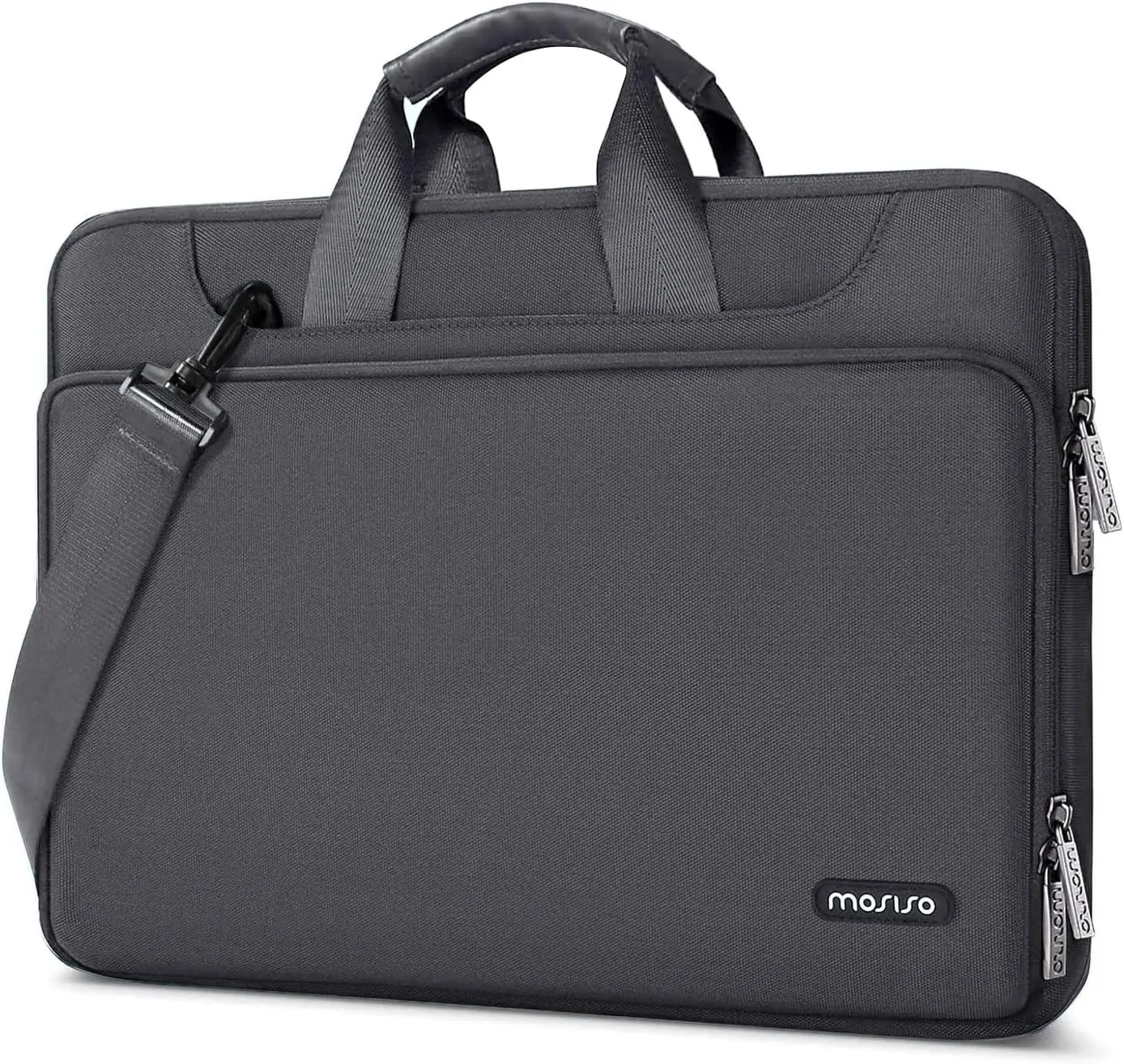 MOSISO 360 Protective Laptop Shoulder Bag Compatible with MacBook Air 15 M4 A3241 M3 A3114 M2 A2941/Pro 16 inch M4 M3 M2 M1, 15-15.6 inch Notebook,Matching Color Sleeve with Belt, Slate Gray