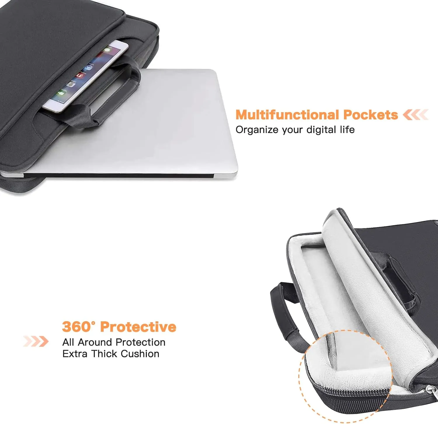 MOSISO 360 Protective Laptop Shoulder Bag Compatible with MacBook Air 15 M4 A3241 M3 A3114 M2 A2941/Pro 16 inch M4 M3 M2 M1, 15-15.6 inch Notebook,Matching Color Sleeve with Belt, Slate Gray