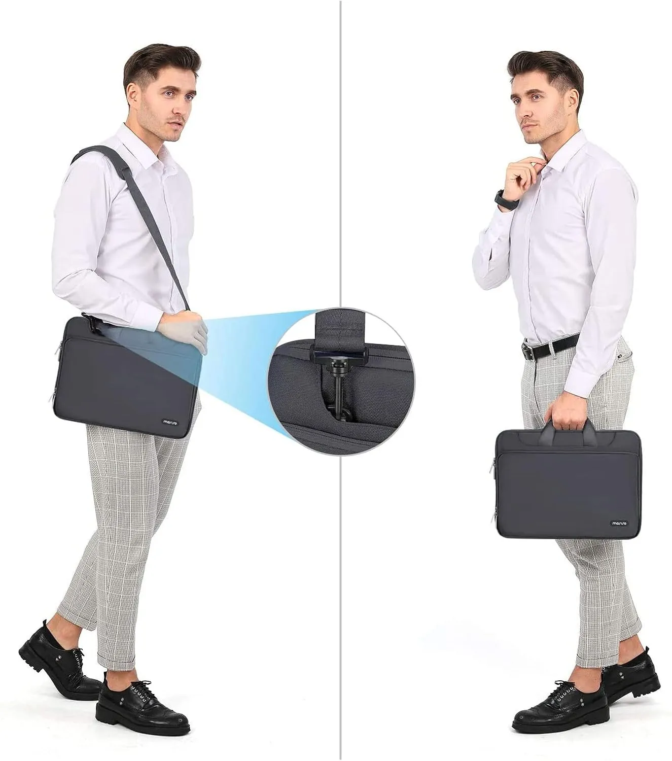 MOSISO 360 Protective Laptop Shoulder Bag Compatible with MacBook Air 15 M4 A3241 M3 A3114 M2 A2941/Pro 16 inch M4 M3 M2 M1, 15-15.6 inch Notebook,Matching Color Sleeve with Belt, Slate Gray