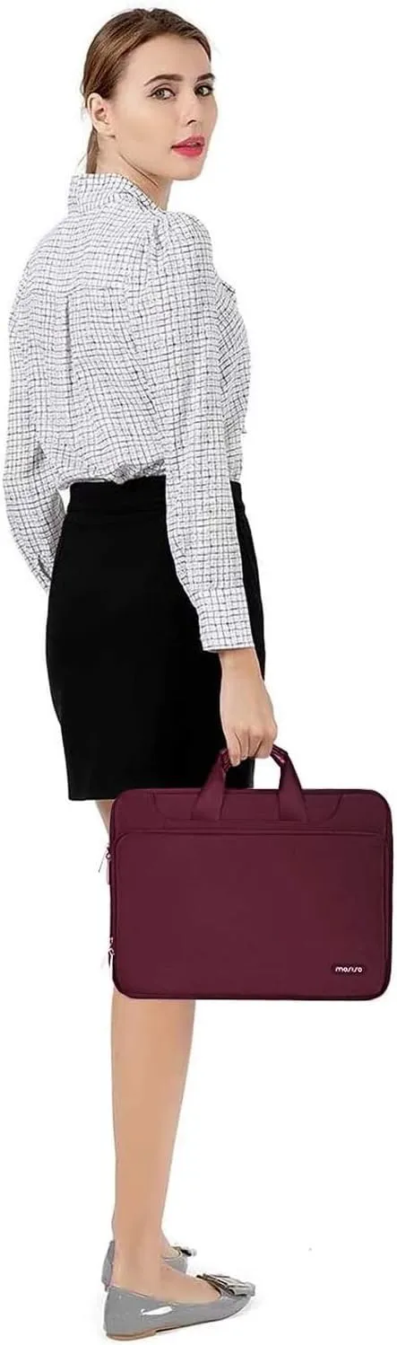 MOSISO 360 Protective Laptop Shoulder Bag Compatible with MacBook Air 15 M4 A3241 M3 A3114 M2 A2941/Pro 16 inch M4 M3 M2 M1, 15-15.6 inch Notebook,Matching Color Sleeve with Belt, Wine Red