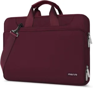 MOSISO 360 Protective Laptop Shoulder Bag Compatible with MacBook Air 15 M4 A3241 M3 A3114 M2 A2941/Pro 16 inch M4 M3 M2 M1, 15-15.6 inch Notebook,Matching Color Sleeve with Belt, Wine Red