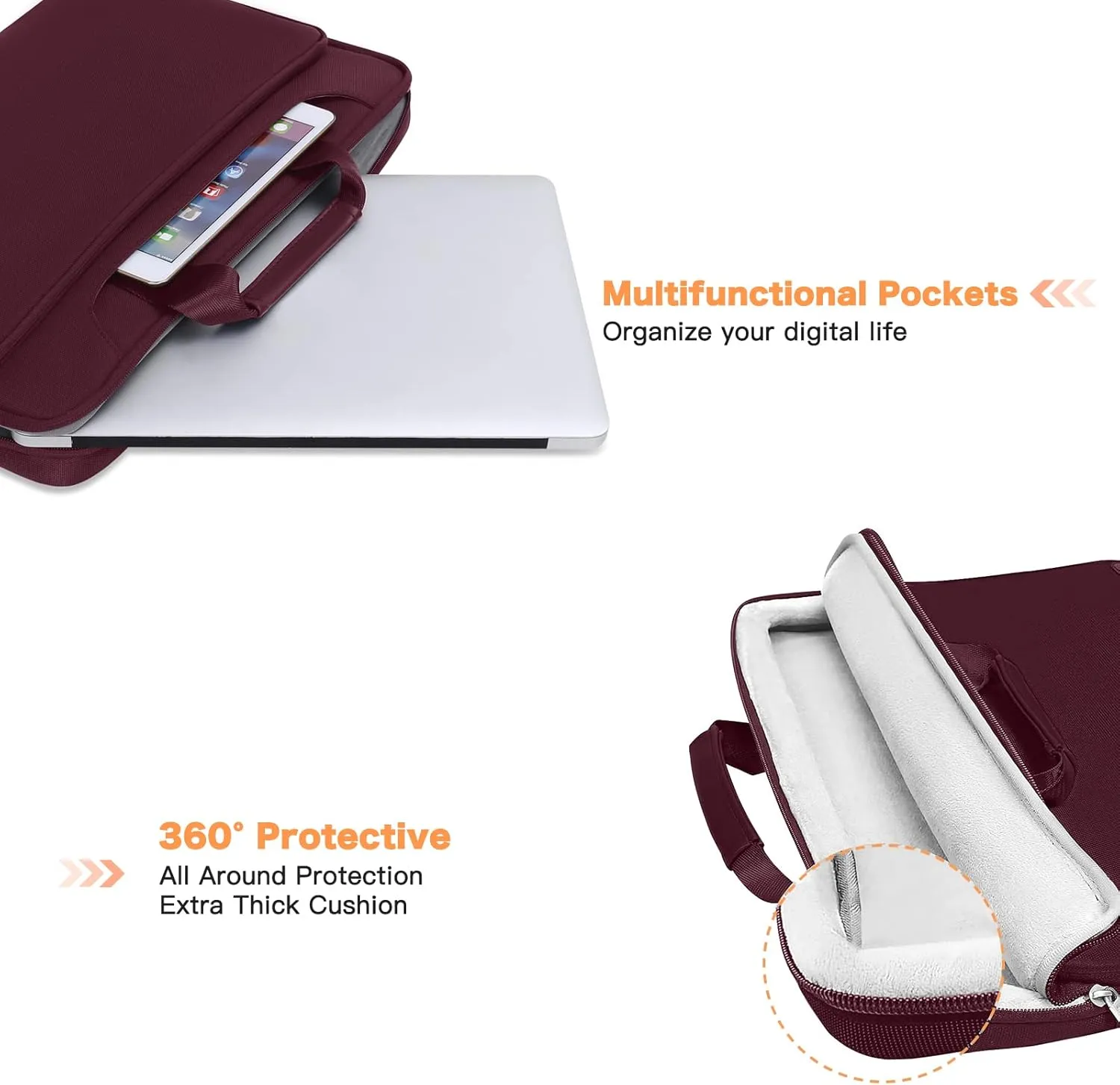 MOSISO 360 Protective Laptop Shoulder Bag Compatible with MacBook Air 15 M4 A3241 M3 A3114 M2 A2941/Pro 16 inch M4 M3 M2 M1, 15-15.6 inch Notebook,Matching Color Sleeve with Belt, Wine Red