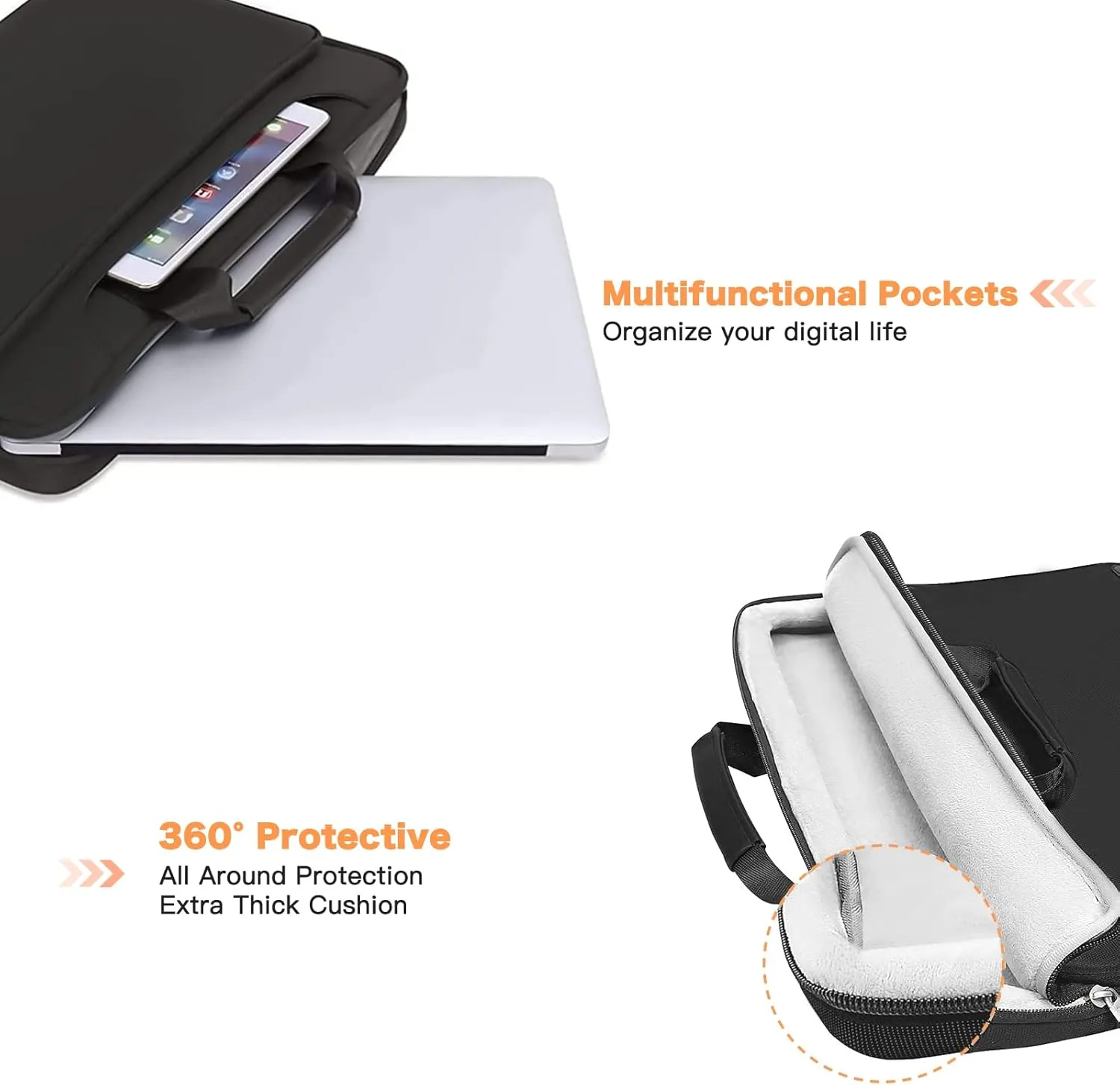 MOSISO 360 Protective Laptop Shoulder Bag Compatible with MacBook Air/Pro, 13-13.3 inch Notebook, Compatible with MacBook Pro 14 inch M4 M3 M2 M1,Matching Color Sleeve with Belt, Black