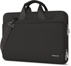 MOSISO 360 Protective Laptop Shoulder Bag Compatible with MacBook Air/Pro, 13-13.3 inch Notebook, Compatible with MacBook Pro 14 inch M4 M3 M2 M1,Matching Color Sleeve with Belt, Black