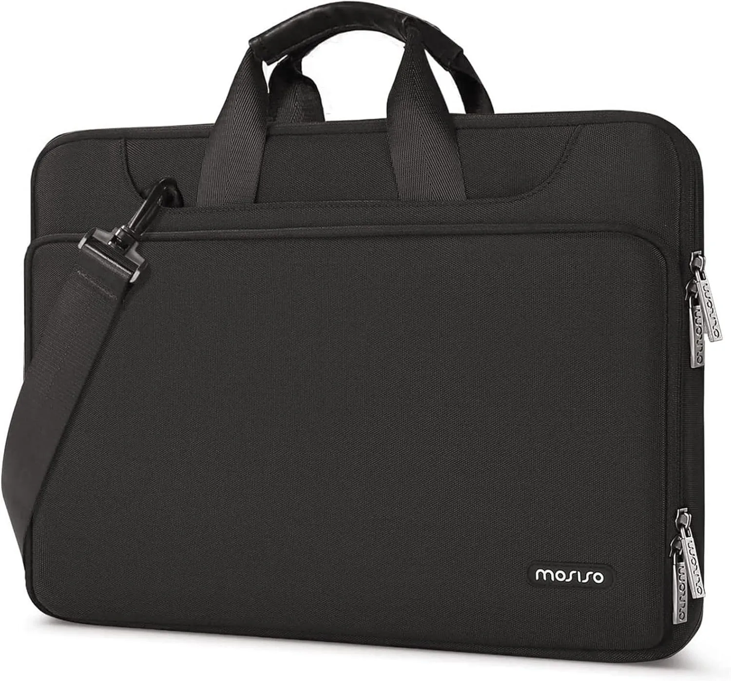 MOSISO 360 Protective Laptop Shoulder Bag Compatible with MacBook Air/Pro, 13-13.3 inch Notebook, Compatible with MacBook Pro 14 inch M4 M3 M2 M1,Matching Color Sleeve with Belt, Black