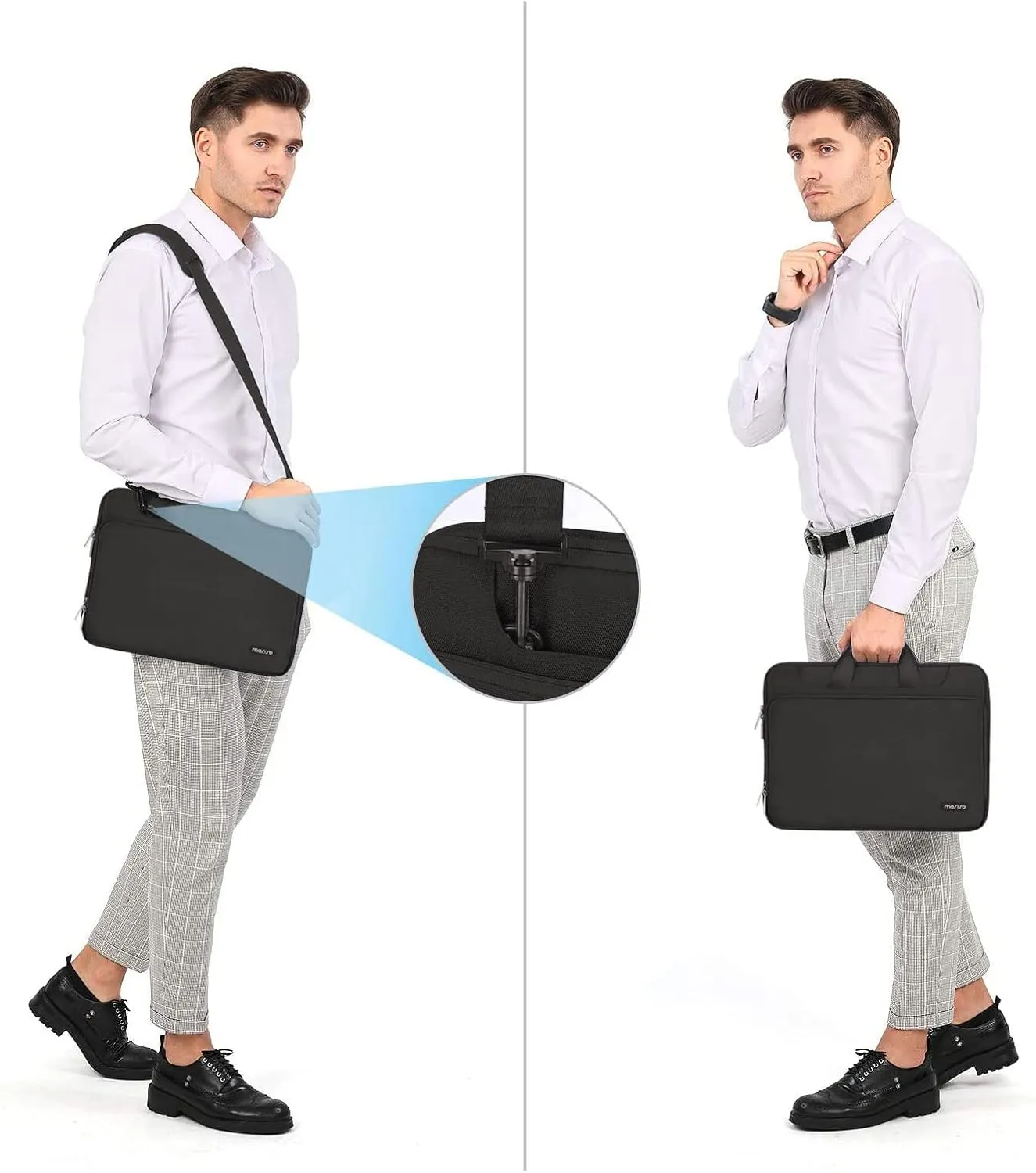 MOSISO 360 Protective Laptop Shoulder Bag Compatible with MacBook Air/Pro, 13-13.3 inch Notebook, Compatible with MacBook Pro 14 inch M4 M3 M2 M1,Matching Color Sleeve with Belt, Black