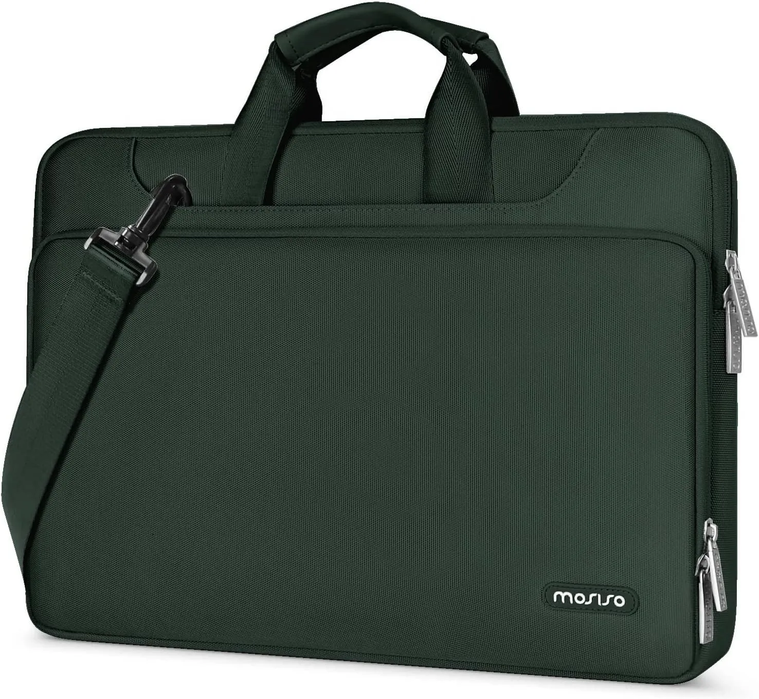 MOSISO 360 Protective Laptop Shoulder Bag Compatible with MacBook Air/Pro, 13-13.3 inch Notebook, Compatible with MacBook Pro 14 inch M4 M3 M2 M1,Matching Color Sleeve with Belt, Emerald Green