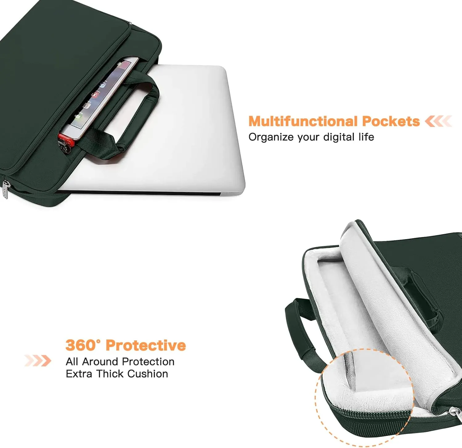 MOSISO 360 Protective Laptop Shoulder Bag Compatible with MacBook Air/Pro, 13-13.3 inch Notebook, Compatible with MacBook Pro 14 inch M4 M3 M2 M1,Matching Color Sleeve with Belt, Emerald Green